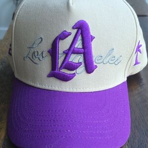 Los Angeles Two-Tone Embroidered Baseball Cap - Purple & Tan